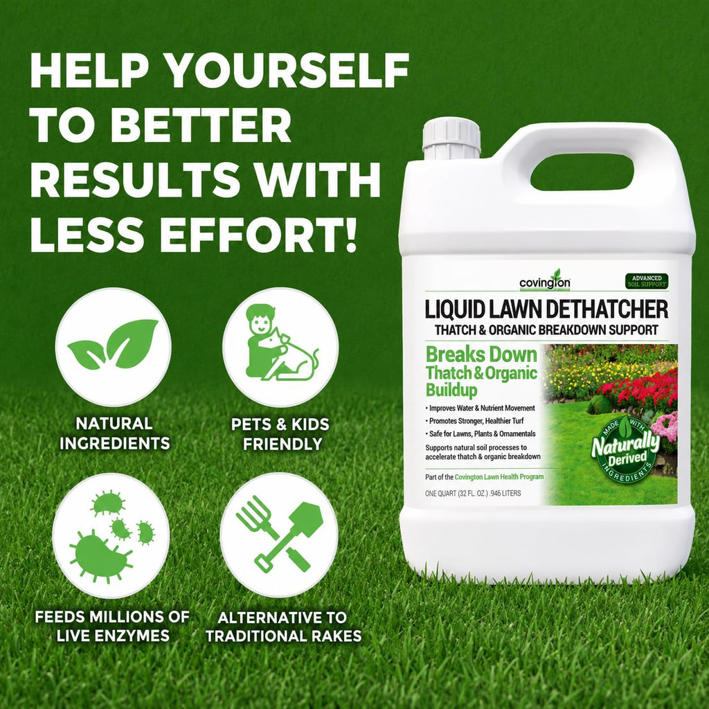 Covington Liquid Lawn Dethatcher (32oz) – Liquid Aerator Concentrate & Humic Thatch Remover, Soil Softener & Grass
