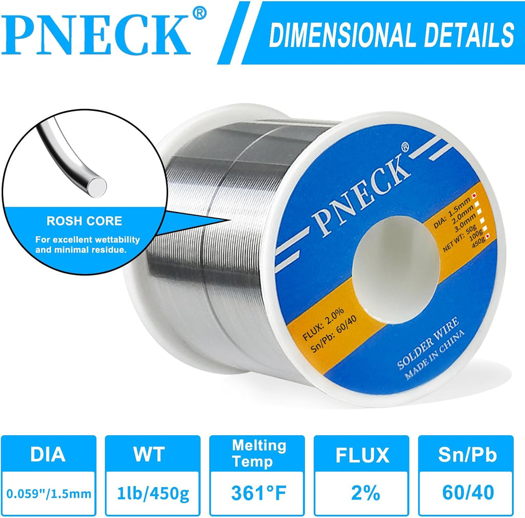 60/40 Tin Lead Rosin Core Solder Wire, 0.08" 1 lb (2.0 mm 450 g)