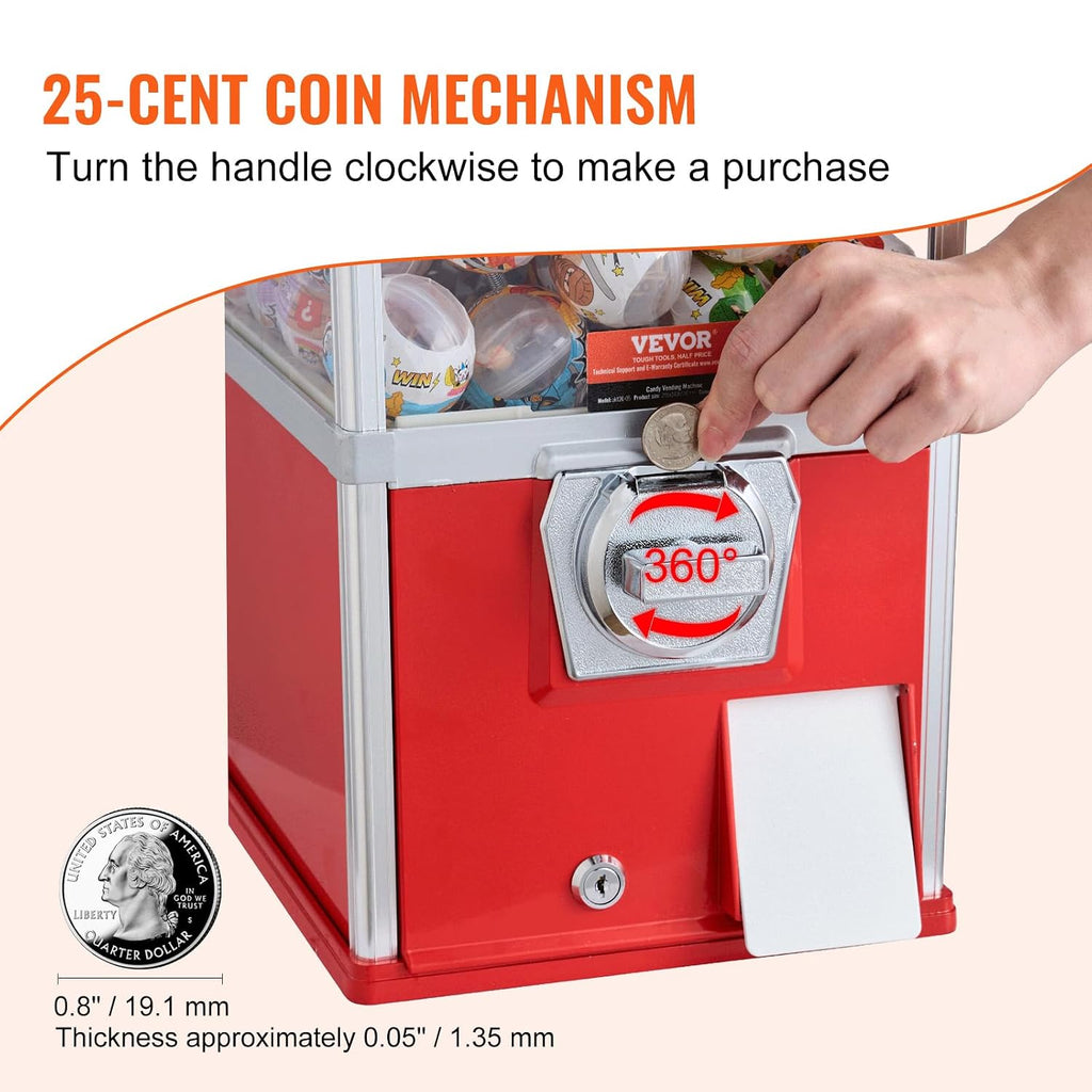 Gumball Machine, 25" Height Home Vending Machine, PS Bouncy Balls Dispenser, Hold 230 Capsule Balls, Rectangle Bubble