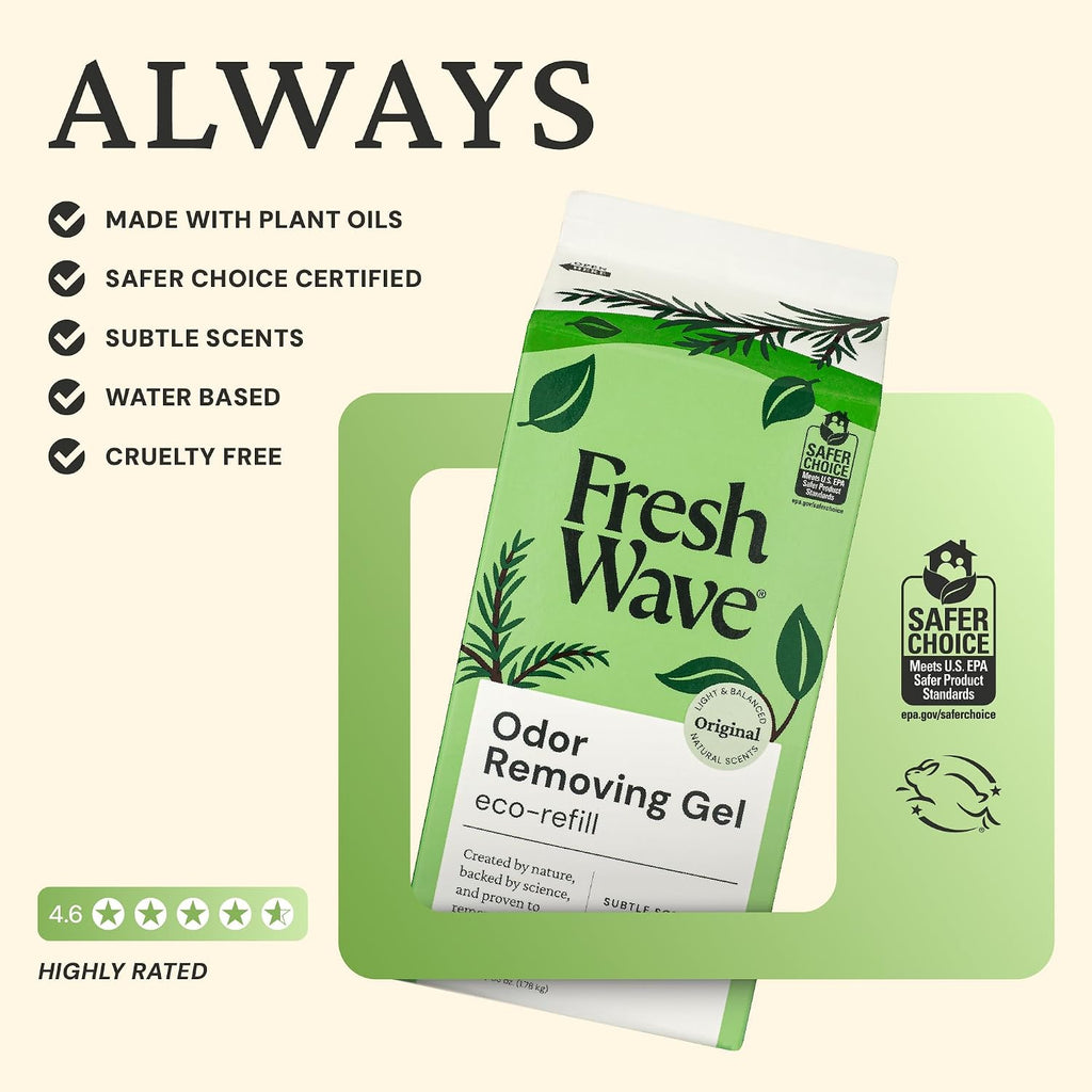 Odor Removing Gel 4-Pack Glass Jar & 63oz Refill, Original
