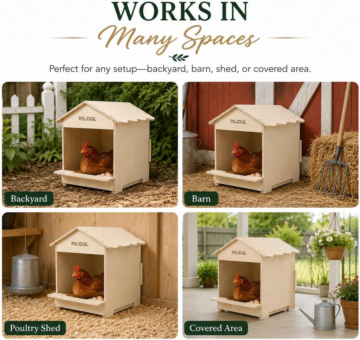 Chicken Nesting Boxes for Laying Hens w/Habitat& Removable Liner - Durable Nesting Boxes Prevent Breakage