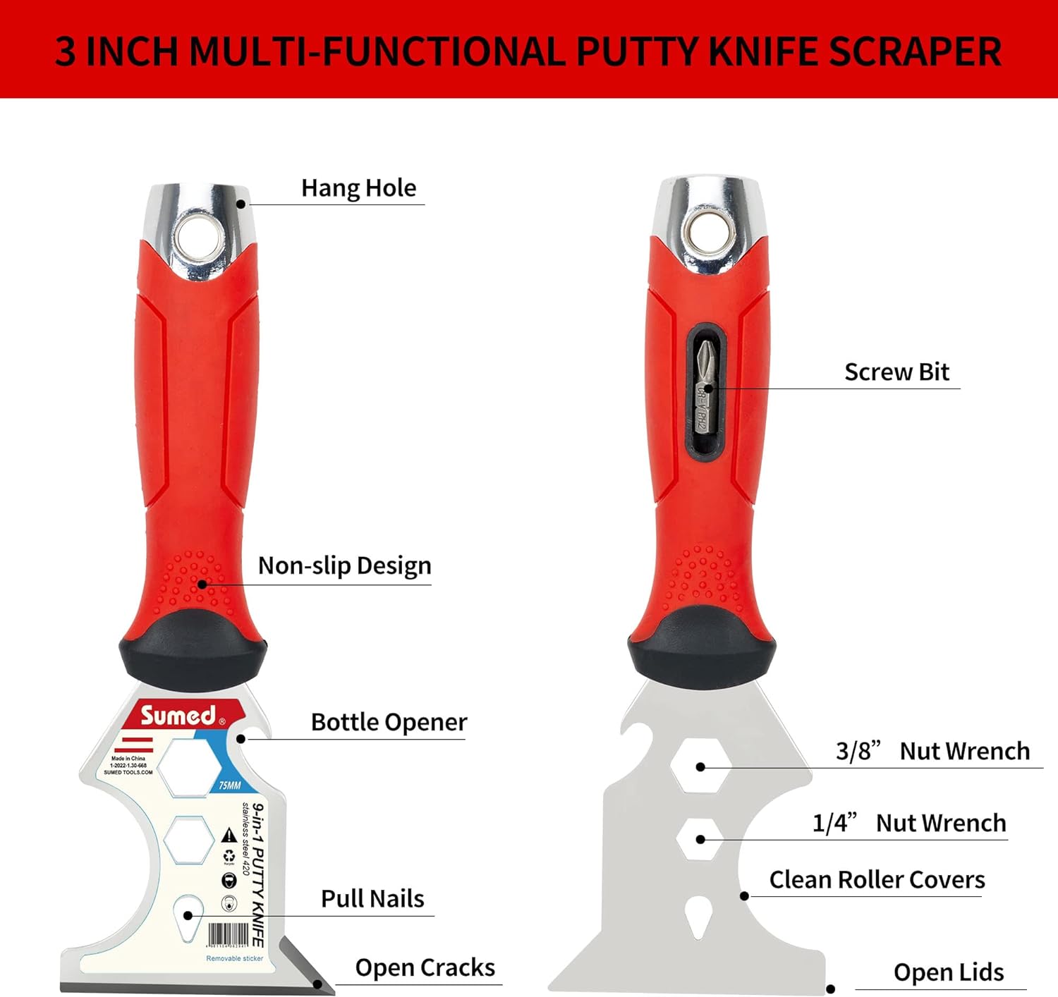 Drywall Tool Kit Putty Knife Set, 8PCS | Stainless Steel, Multiple Knives, Paint Scraper, Mud Pan