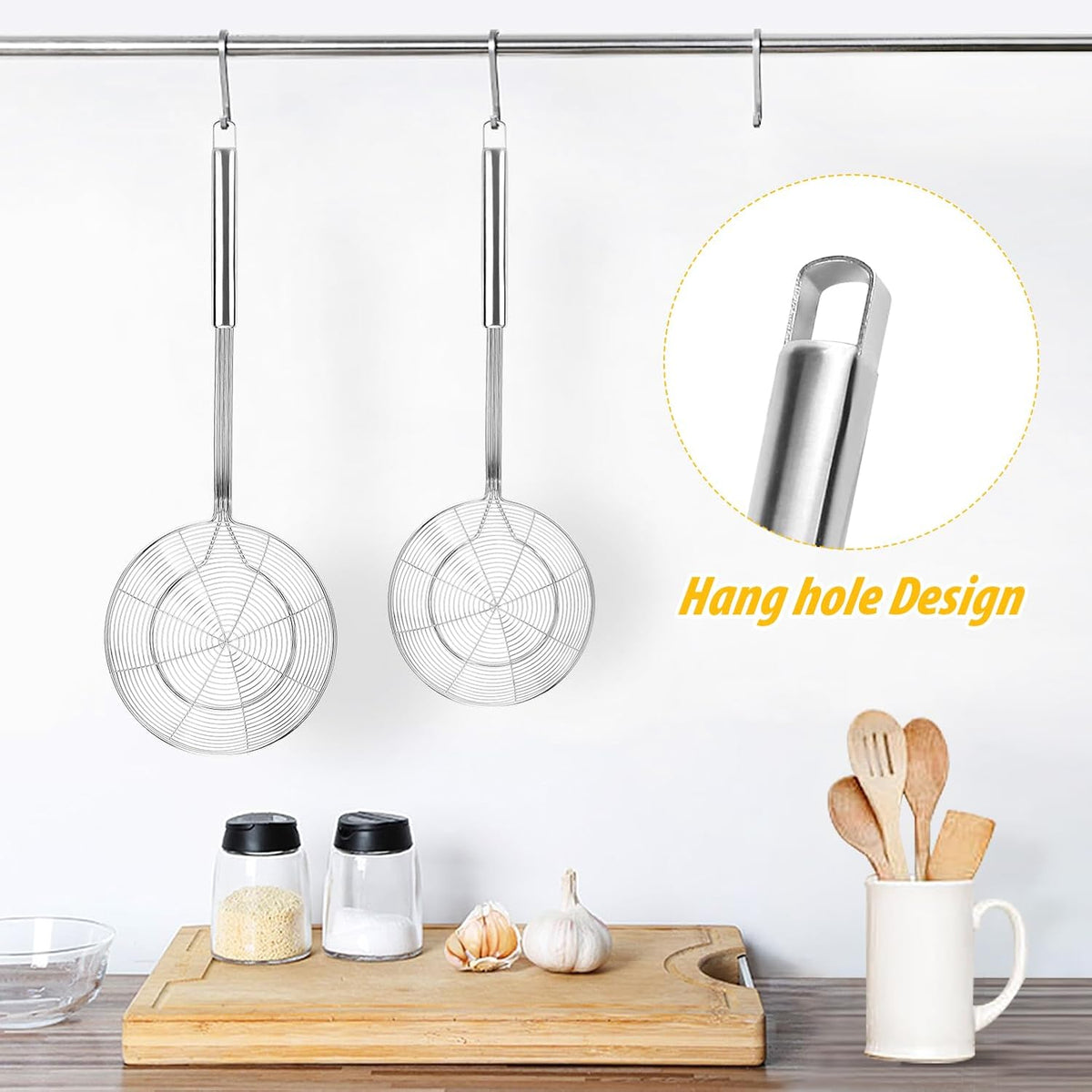 Large Stainless Steel Spider Strainer Long Handle, 2 Pack