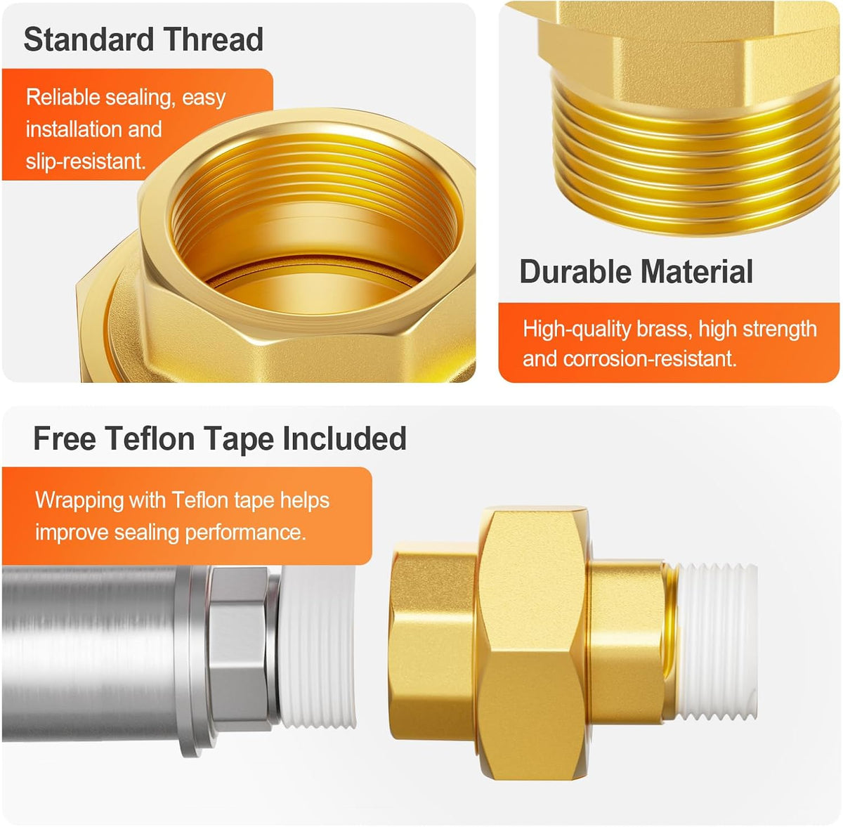 GASHER 1/2" NPT (F x M) Brass Union Pipe Fitting