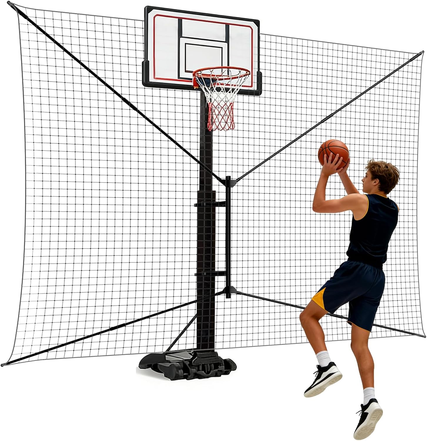 Basketball Rebounder Net, Heavy-Duty Steel Frame Basketball Return Net Catcher Backstop Nets Basketball Return