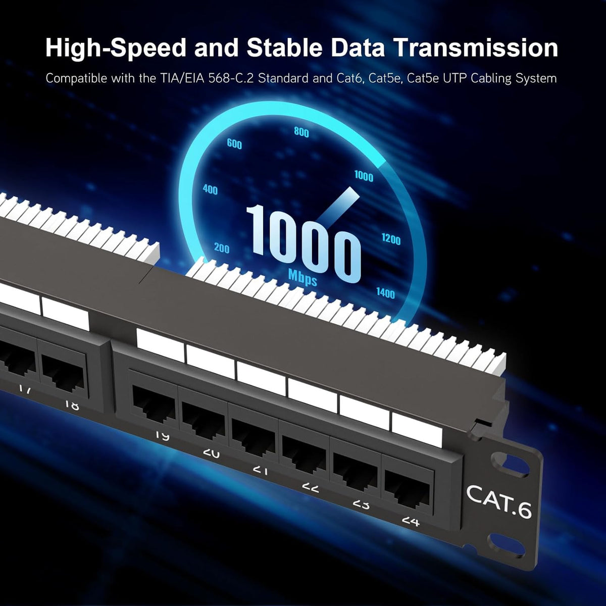 iwillink 24 Port Patch Panel, 10Gbps Cat6 RJ45 Patch Panel, 1U