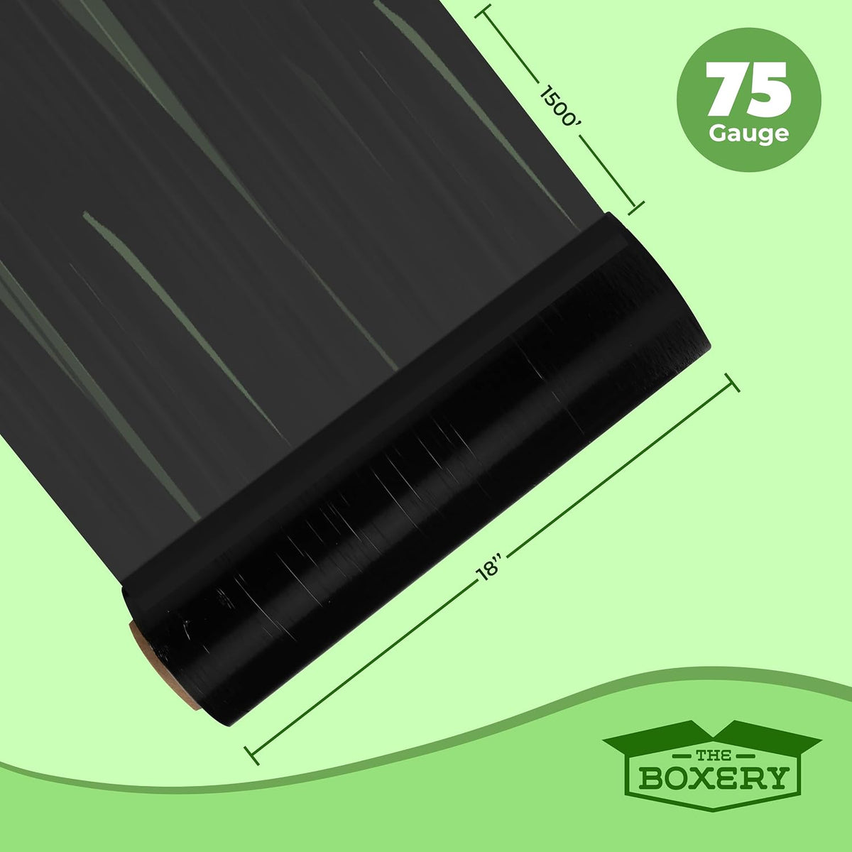 18" x 1500' Stretch Wrap – 75 Gauge Black Blown Film – 1 Roll – Opaque Heavy-Duty Pallet Wrap for Concealed & Secure