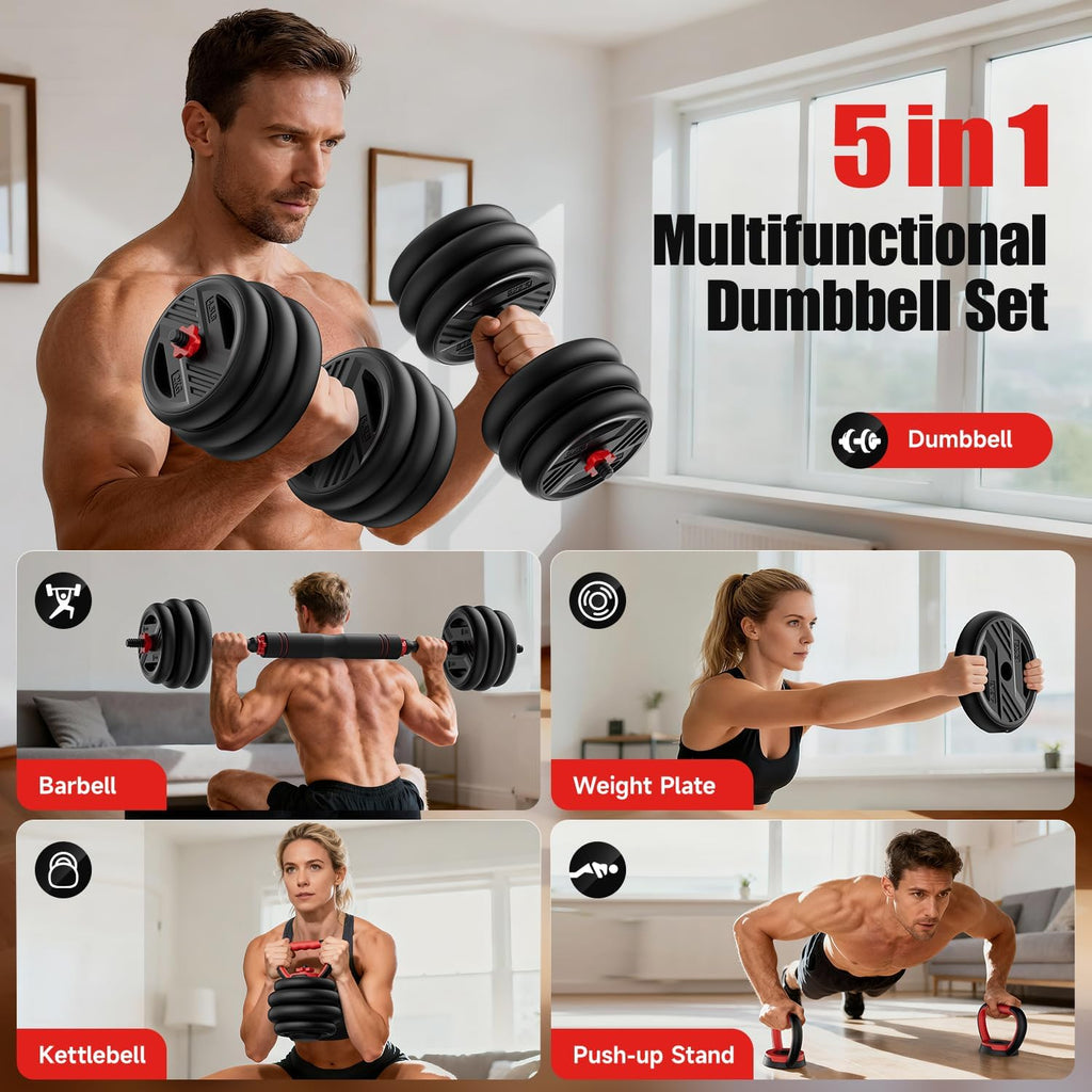 Adjustable Dumbbell Set, 20/30/45/70/90lbs Free Weight Set With Double Locknut, 5-in-1 Dumbbells Set Includes
