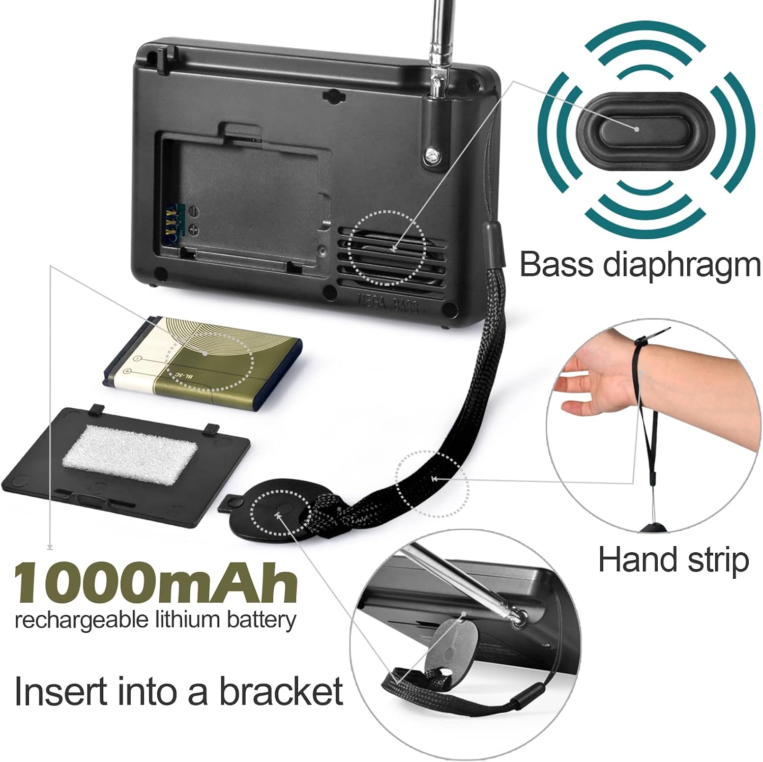 Portable Bluetooth Radio, FM AM Shortwave Radios with Sleep Timer and Preset Function, Rechargeable Digital Recorder