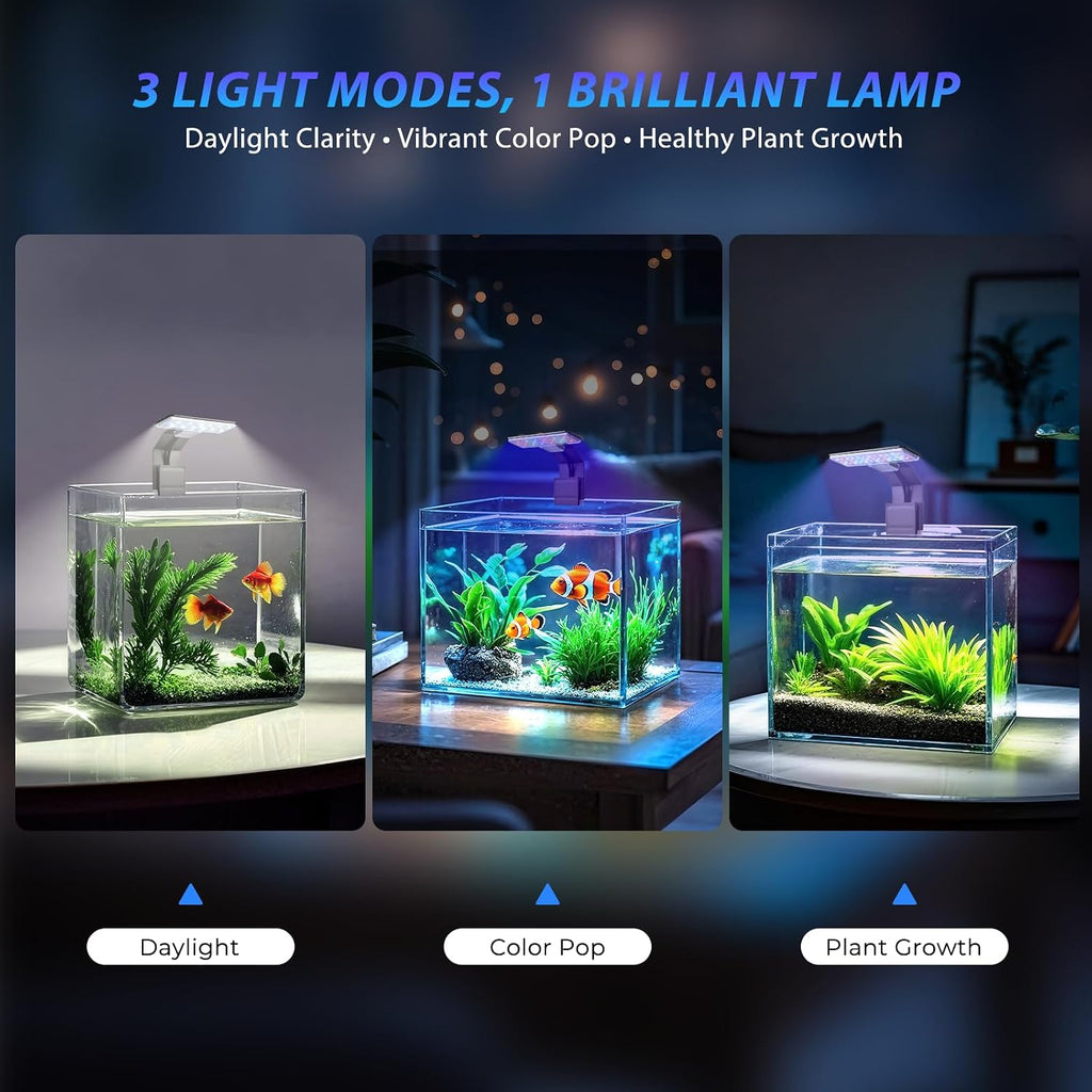 Mini Clip-On Aquarium Light 7W USB Dimmable Fish Tank Lamp with 3 Light Modes (Full Spectrum/White/RGB), 9-Level