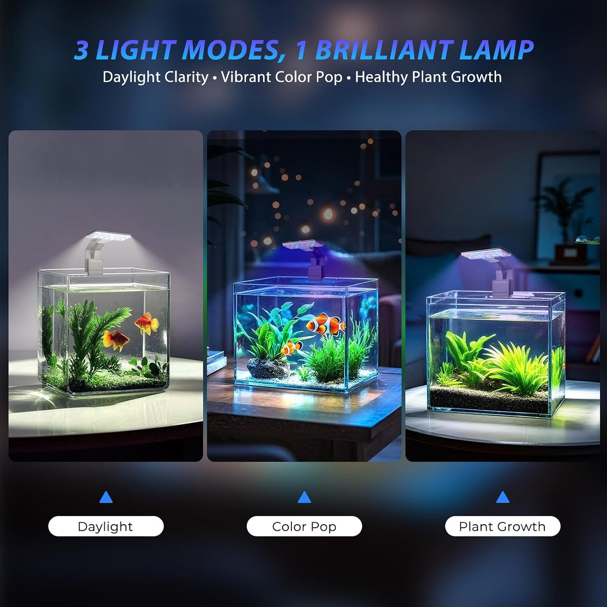 Mini Clip-On Aquarium Light 7W USB Dimmable Fish Tank Lamp with 3 Light Modes (Full Spectrum/White/RGB), 9-Level