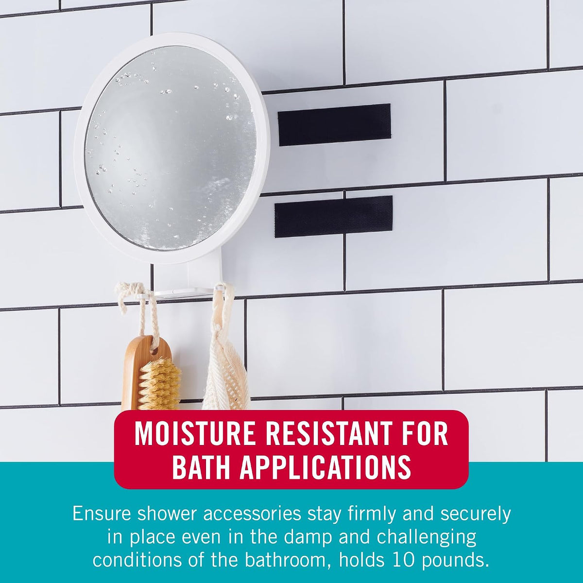 Kitchen and Bath Mounting Tape. Moisture Resistant Thin Design for Flush Mount. 10ft Heavy Duty Roll Holds 10 pounds.