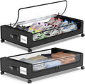Under Bed Storage with Wheels, 2-Pack Underbed Storage Containers with Clear Lids, Under Bed Shoe Storage Organizer