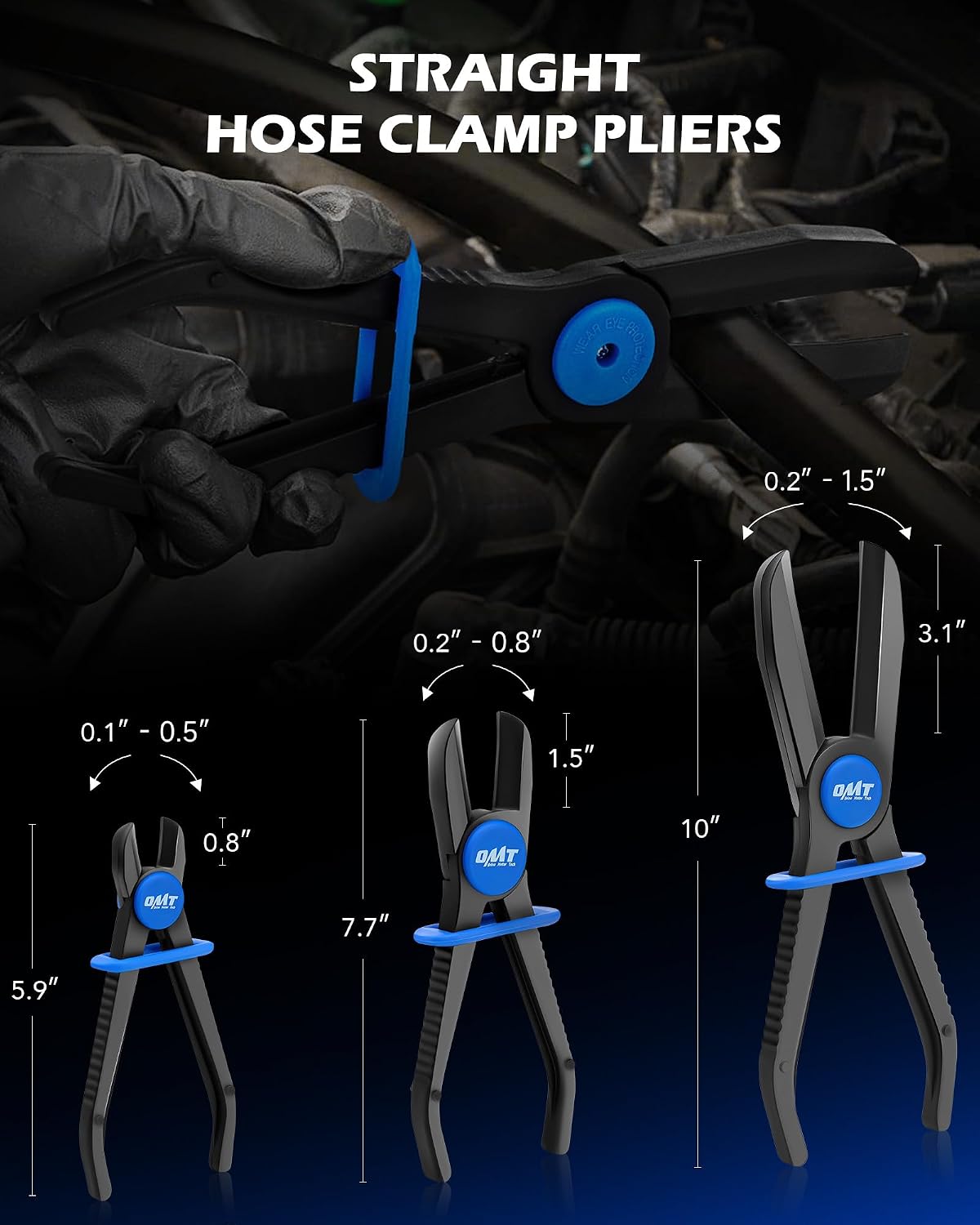 Hose Pinch Off Pliers, 3 Piece Long Reach Hose Clamp Pliers Set for Flexible Hoses Brake Coolant Radiator Vacuum Fuel