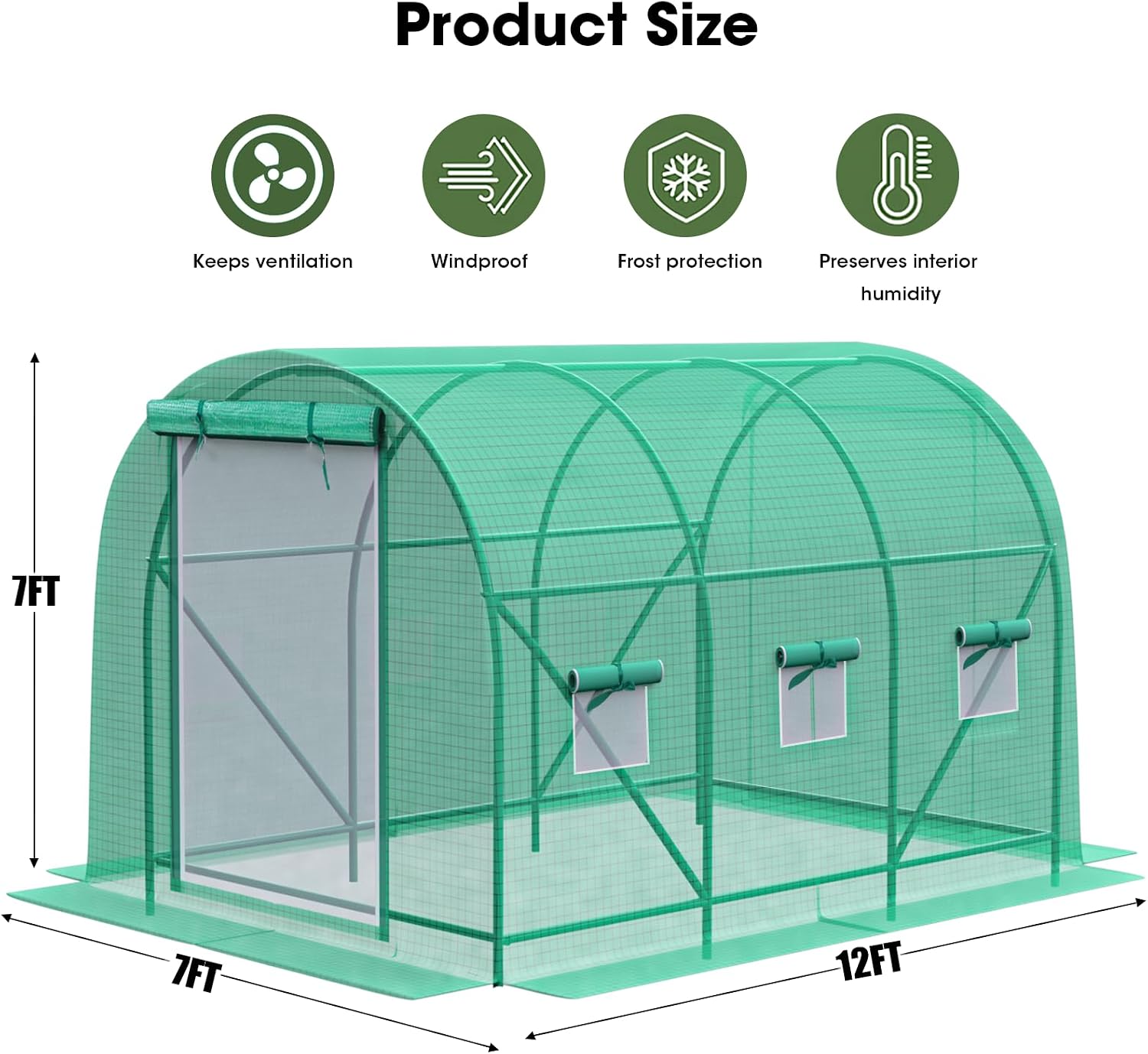 Walk-in Greenhouse Upgraded Green House with Zippered Screen Doors & 6 Screen Windows Heavy Duty Plastic Plant Warm