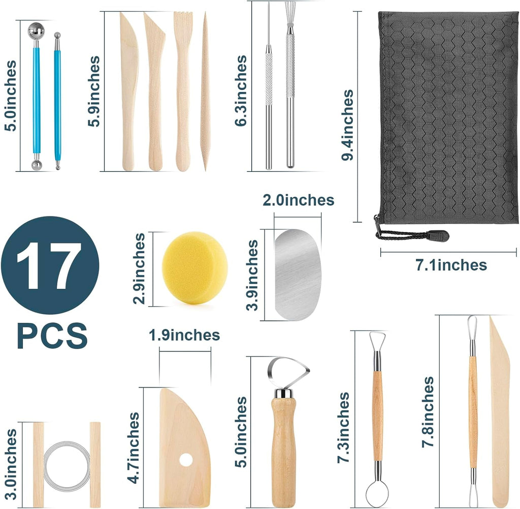 Pottery Tool Kit, 17pcs Polymer Clay Tools, Modeling Clay Sculpting Tools Kit, Ceramics Tools, Trimming, Embossing