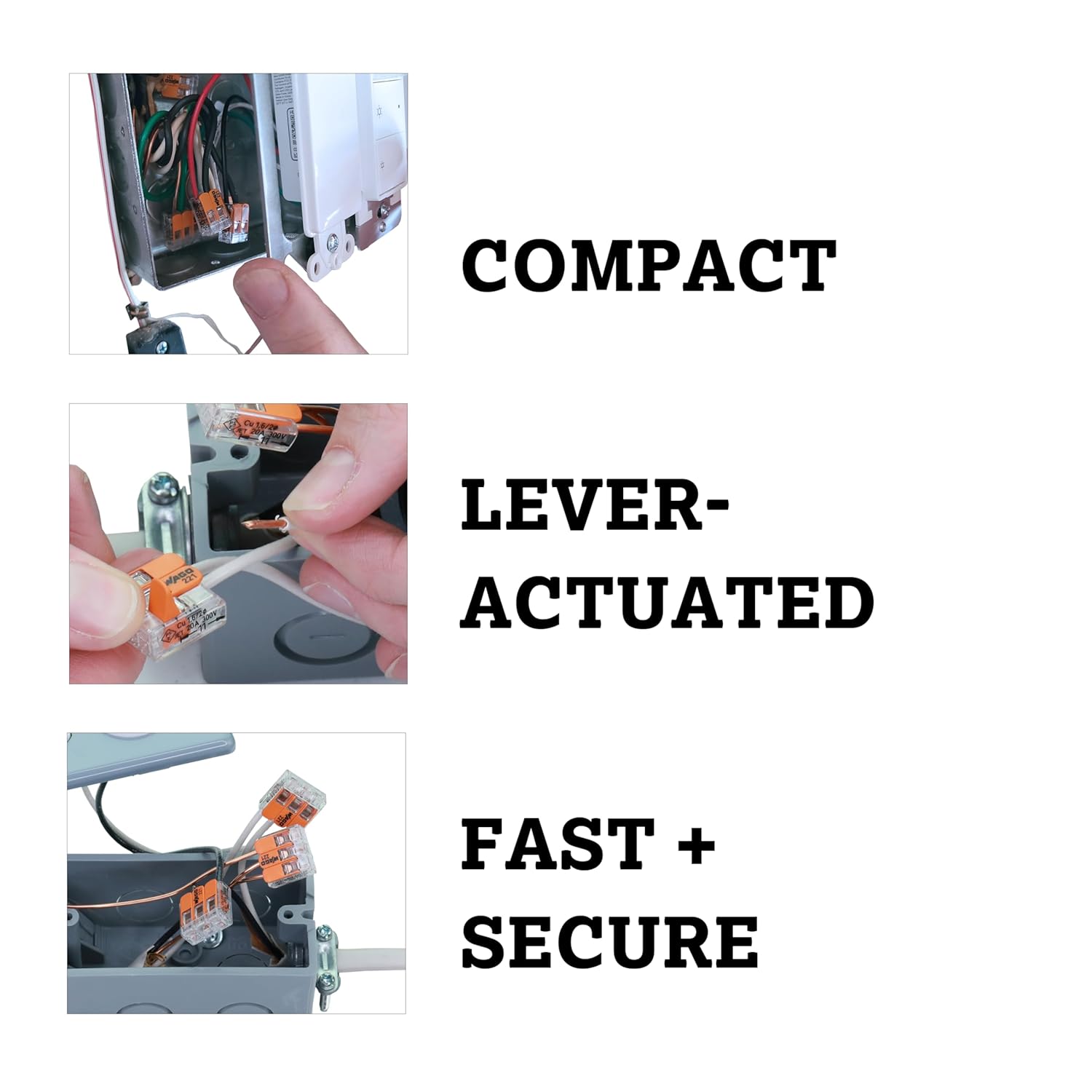 221-413 | WAGO Lever-Nuts Splicing Connector | for Solid and Stranded Conductors | 3-Conductor with Operating levers