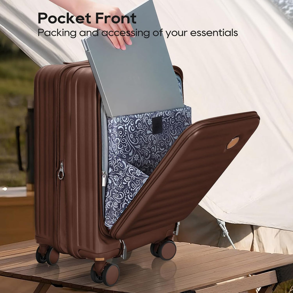 Luggage Sets 5 Piece with Front Pocket, Expandable Top Opening Suitcase Set, PC Hardside Carry on Suitcase with
