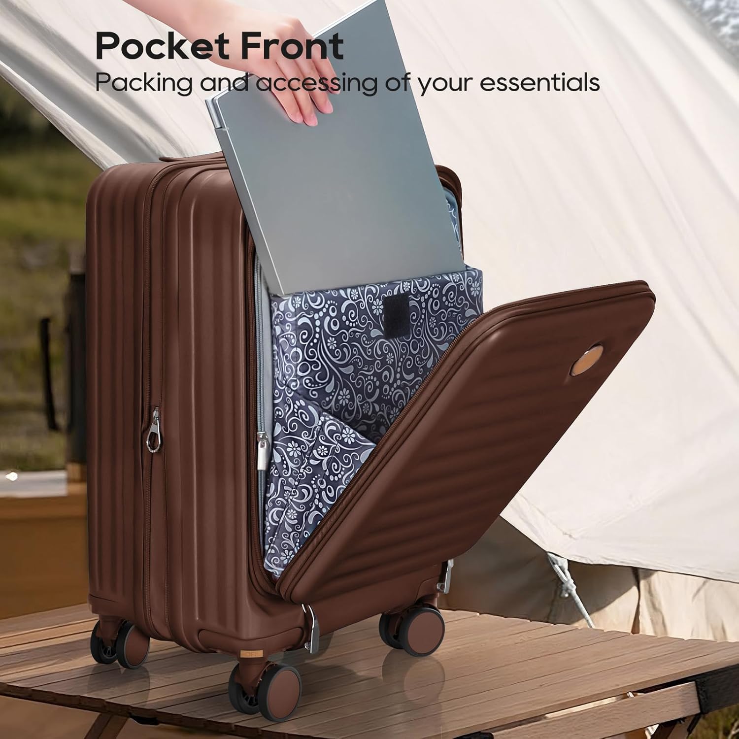 Luggage Sets 5 Piece with Front Pocket, Expandable Top Opening Suitcase Set, PC Hardside Carry on Suitcase with
