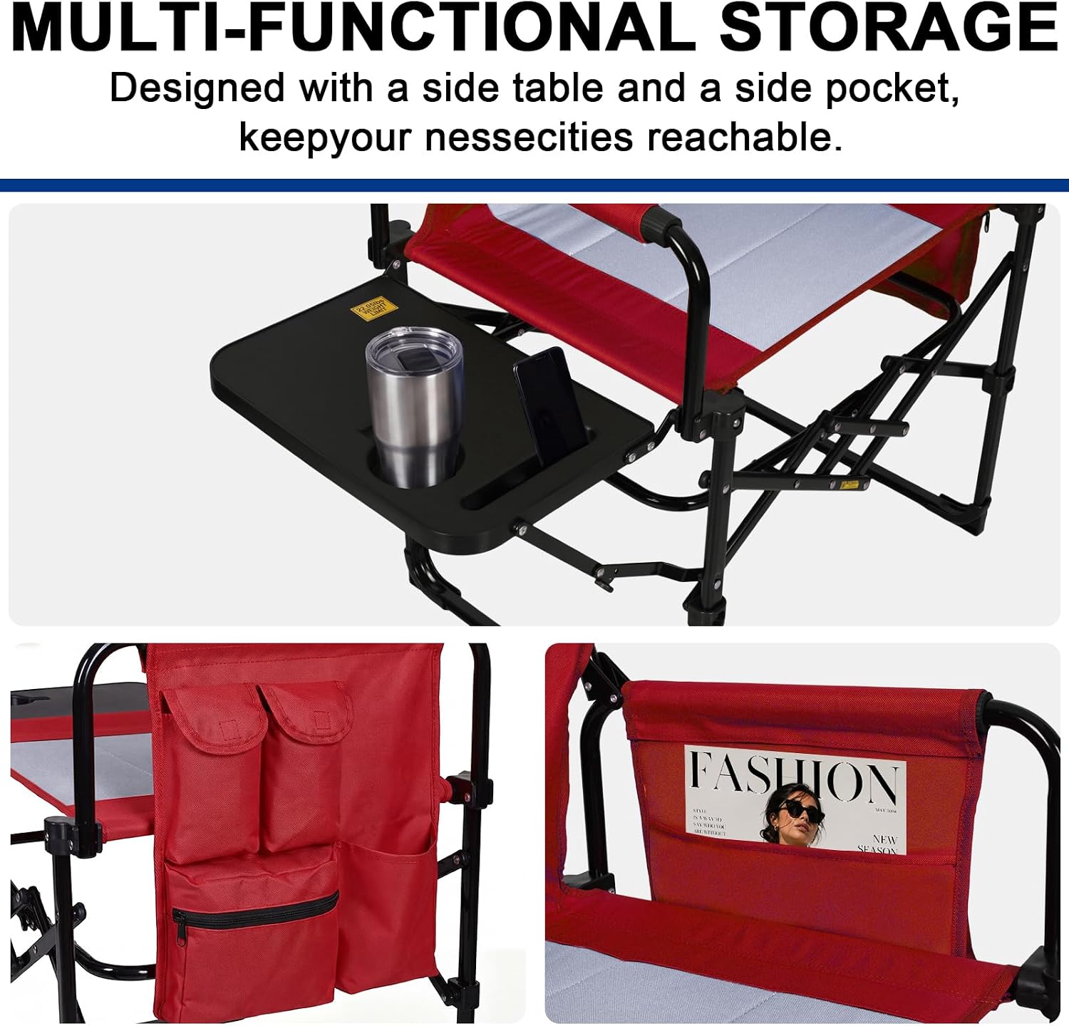 2Pack Director Chairs for Outdoor, Folding Camping Chair, Compact Directors Chair Side Table and Side Bag, Heavy Duty