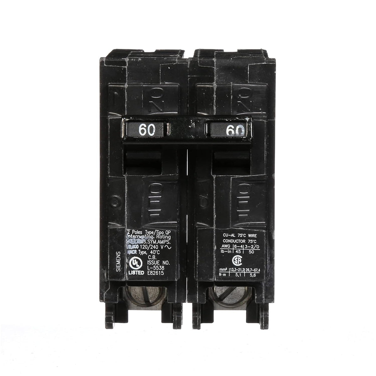 Siemens Q260 60-Amp Double Pole Type QP Circuit Breaker, Black
