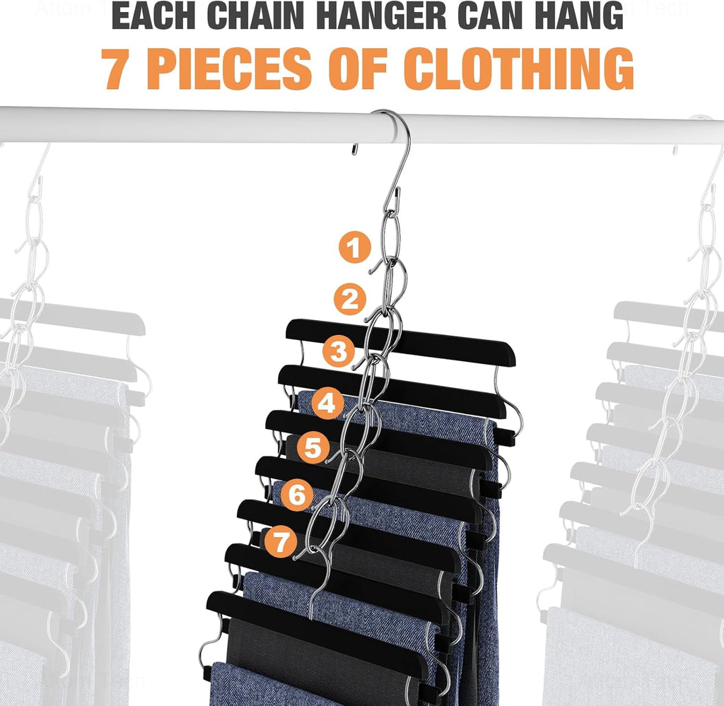 Clothing Chain Hanger 10-Pack, Metal Closet Organizer Space Saving Hangers with 7 Holes, College Dorm Room