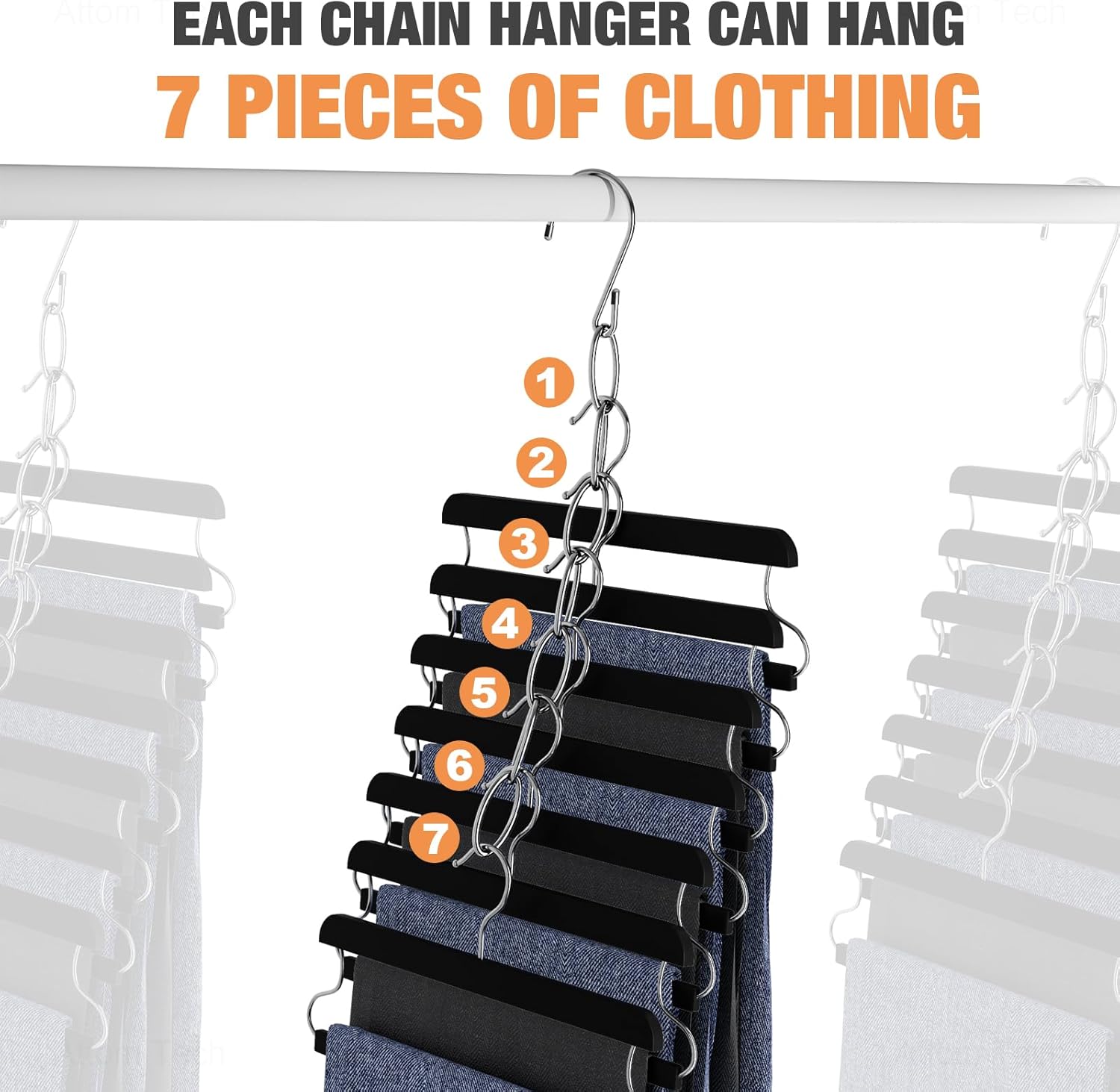 Clothing Chain Hanger 10-Pack, Metal Closet Organizer Space Saving Hangers with 7 Holes, College Dorm Room