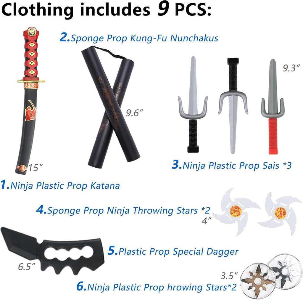 Kids Ninjia Costume - Muscle Ninja Costume Suit with Deluxe Ninja Toys for Little Boys & Girls Halloween Cospaly