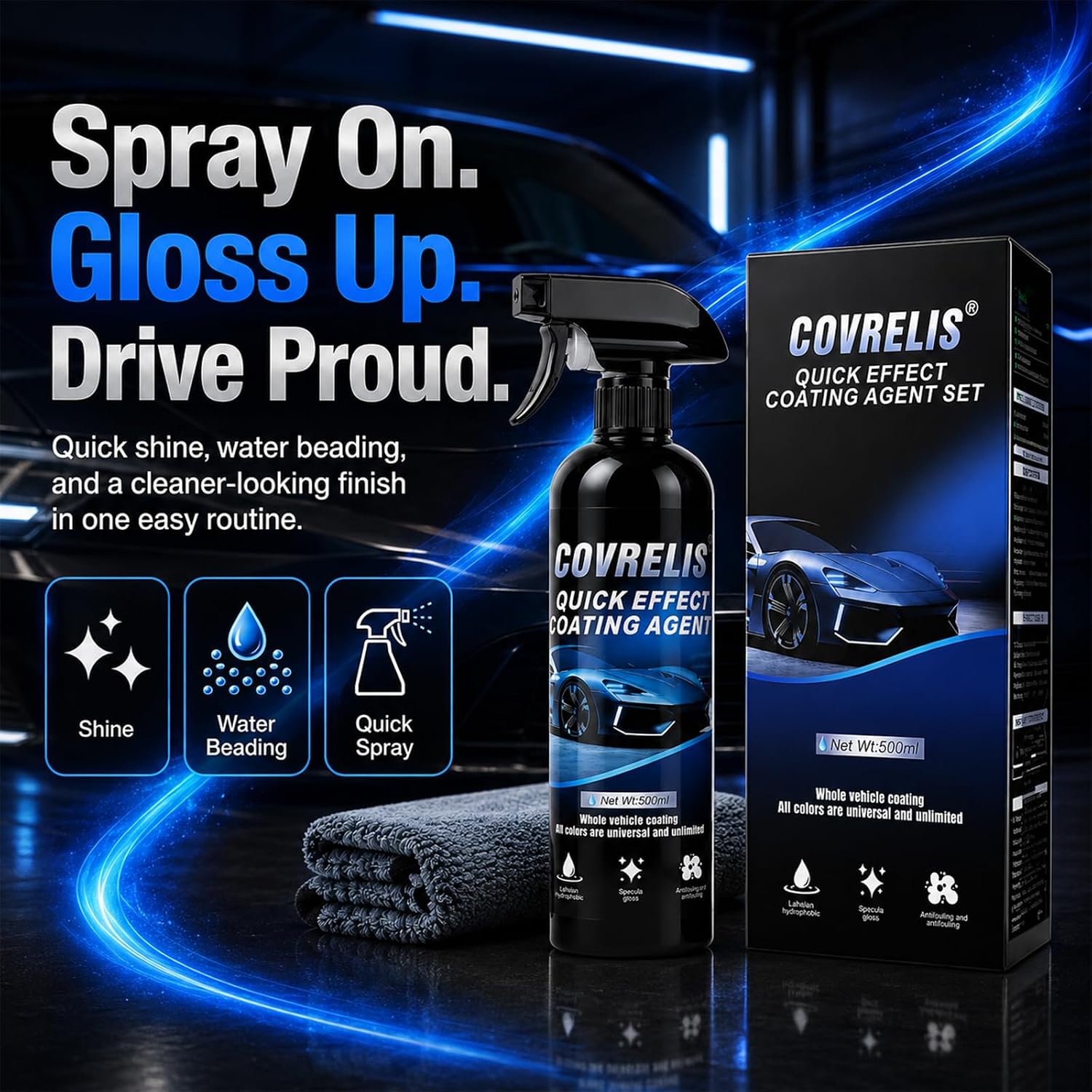 Car Ceramic Coating for Cars, Shiny Car Stuff Car Wax, 17.5 oz | Quick Effect Coating Agent for Car, Long-lasting