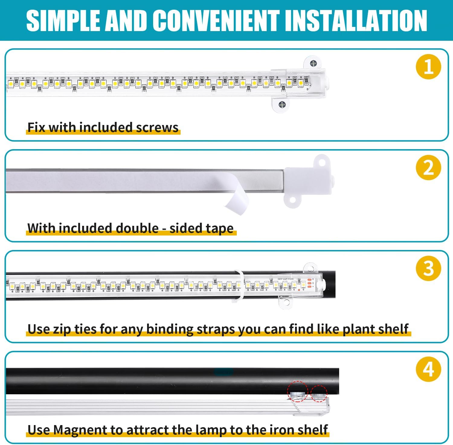 LED Grow Light Strips for Indoor Plants Full Spectrum 3500K, 96 LEDs Plant Light Bar with 3/9/12H Timer, 10 Dimmable