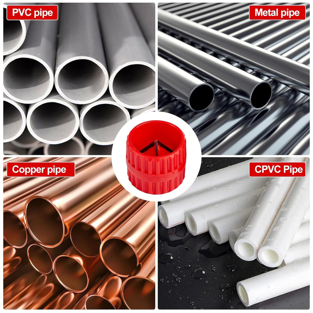 1/4'' - 1'' Depth Gauge with 2Pcs Pipe Deburring Tools Kit, 1/8'' to 1-5/8'' Inner Outer Reamer Pipe Tubing Chamfer