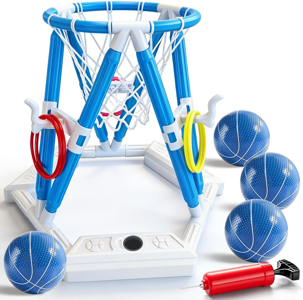 2-in-1 Pool Basketball Hoop & Ring Games, Summer Water Outdoor Party Pool Toys for Kids Ages 4-8, 8-12, Summer