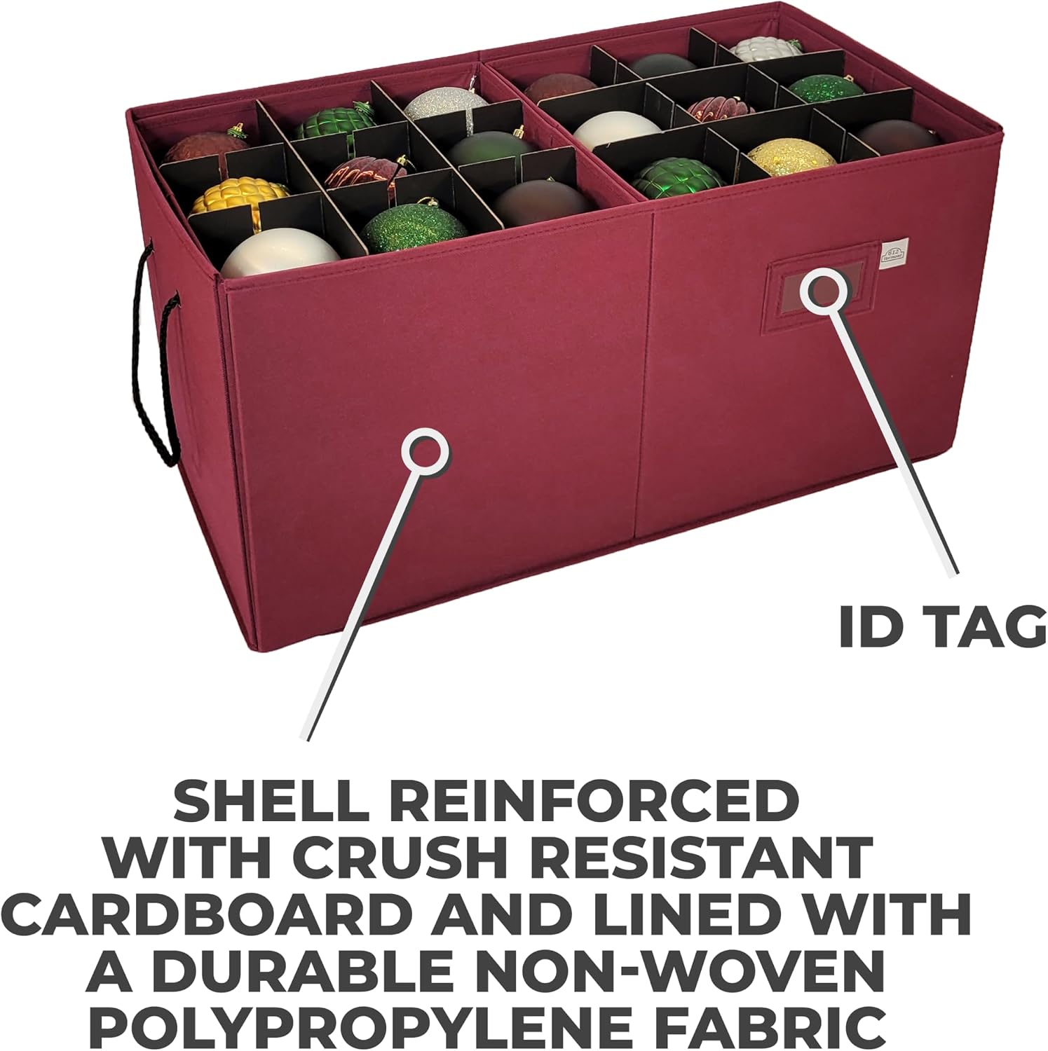 Christmas Ornament Storage Box, Adjustable Acid-Free Dividers | Holds 54 – 4 Inch Ornaments (SB-40042-VT)