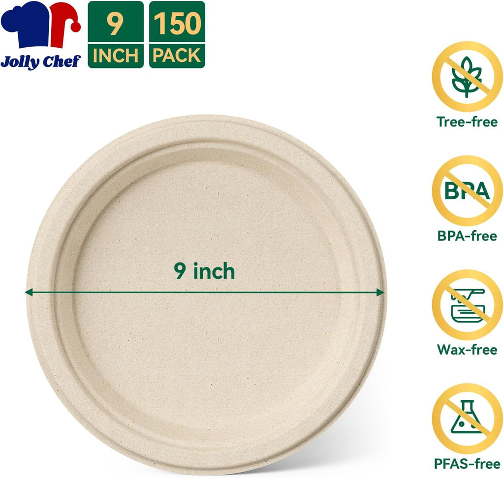9 Inch Paper Plates Disposable Compostable Nature 150 Pack