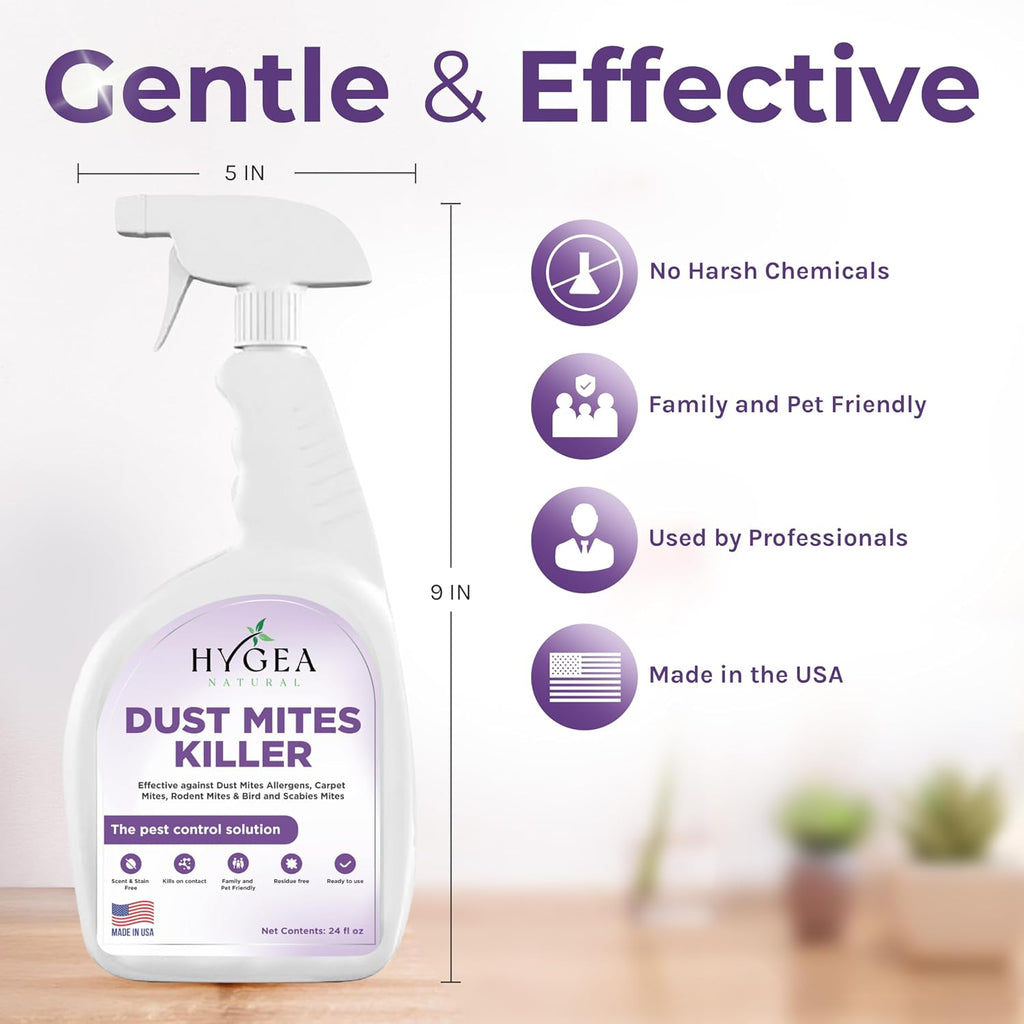 Dust Mite Killer Spray 24 oz Unscented | Eliminates Dust Carpet Rodent Bird & Scabies Mites | Child & Pet Friendly |