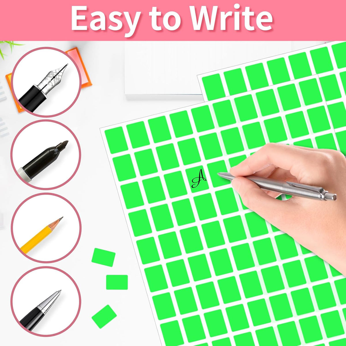Color Coding Labels,3000 PCS 1/2" x 3/4" Fluorescent Green Rectangular Label