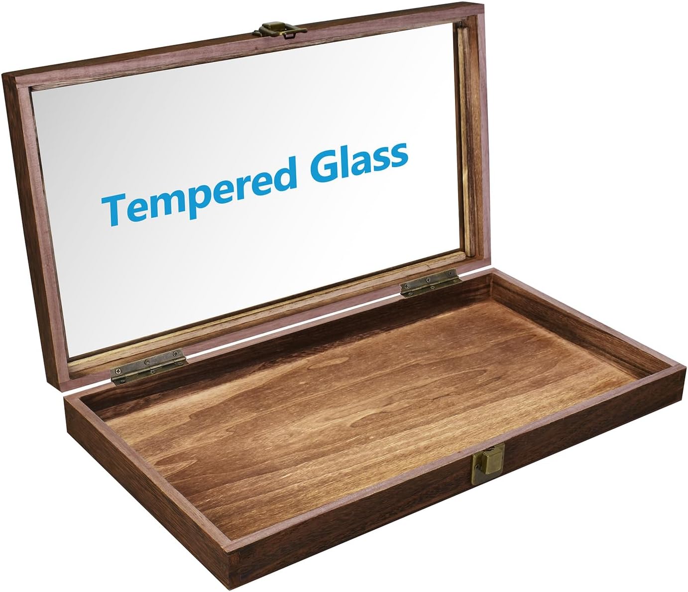 Wood Jewelry Display Case with Tempered Glass Top, Black Velvet Pad | Wood display case with a glass top and