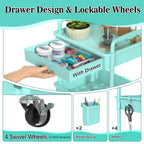 3 Tier Rolling Cart with Drawer, Craft Storage Cart Organizer, Blue