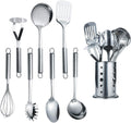 Cooking Utensil Set 8 Piece, Stainless Steel Kitchen Tool Set with Stand,Cooking Utensils, Slotted Tuner, Ladle