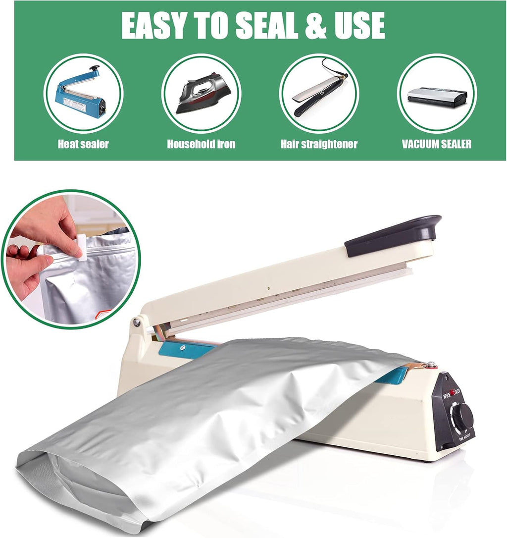 120 Mylar Bags with 120 x 300cc Oxygen Absorbers for Food Storage | 9 Mil Thick, 4 Sizes (1 Gallon, 1 Quart, 1/2