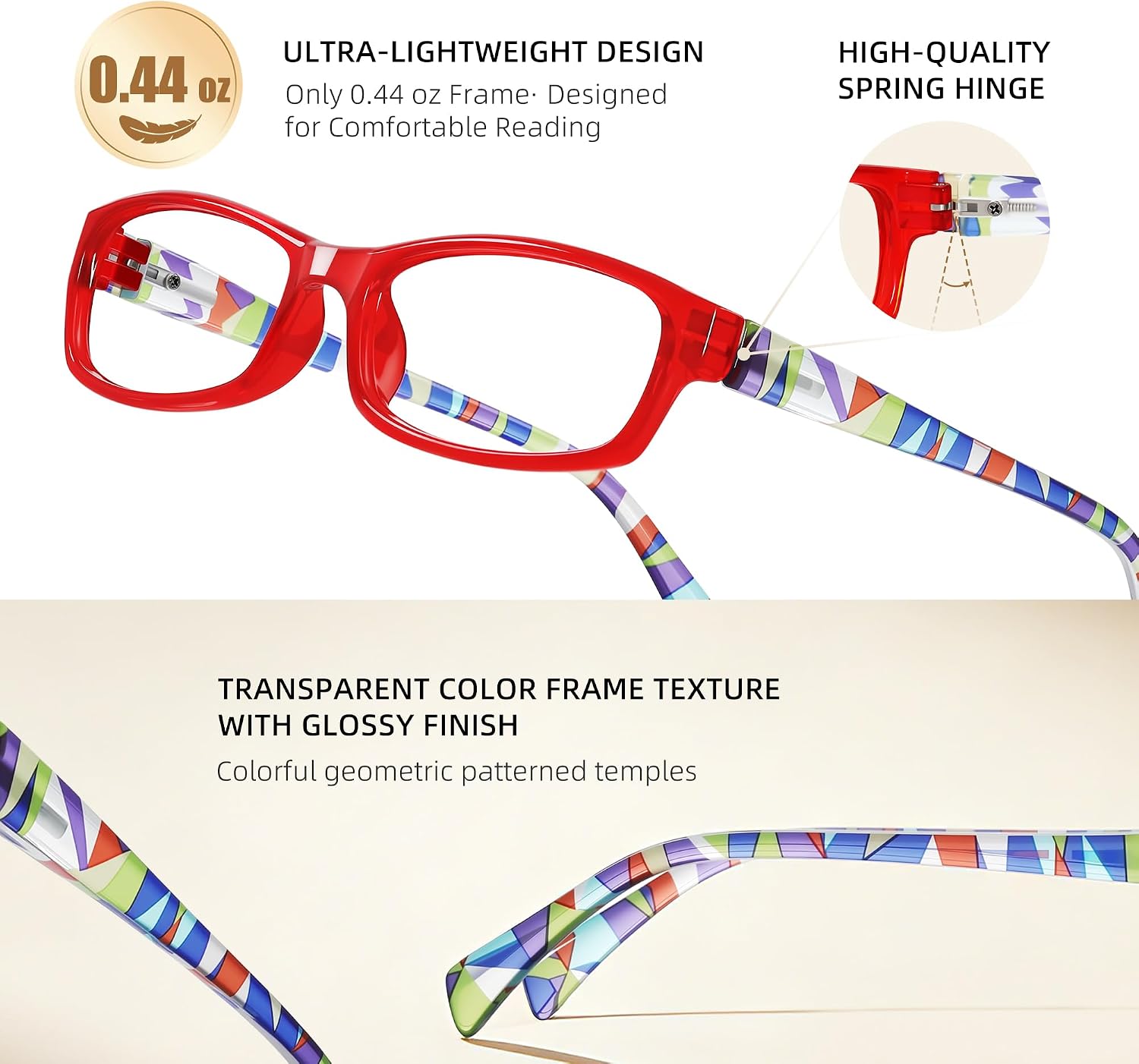 Reading Glasses for Women, Rectangle Readers for Women with Blue Light Blocking Spring Hinge Eyeglasses UV Filter