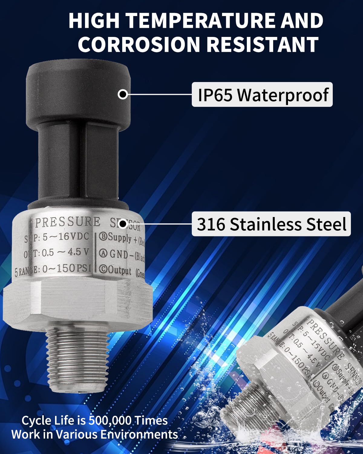 Ronybuy 150 PSI Fuel Oil Pressure Sensor Transducer 1/8" -27 NPT Thread
