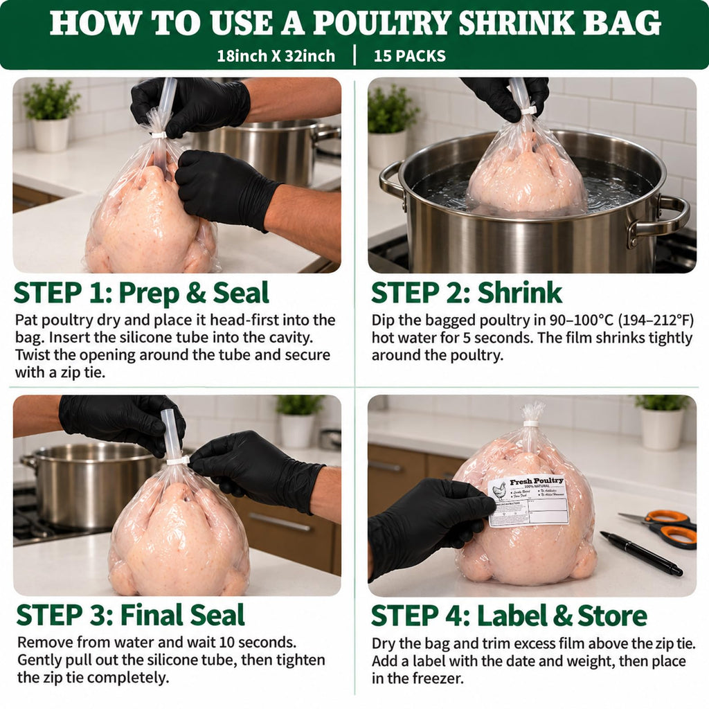 18"x32" Extra Large Turkey Shrink Bag for Freezer, 4.3 Mil, 15pcs