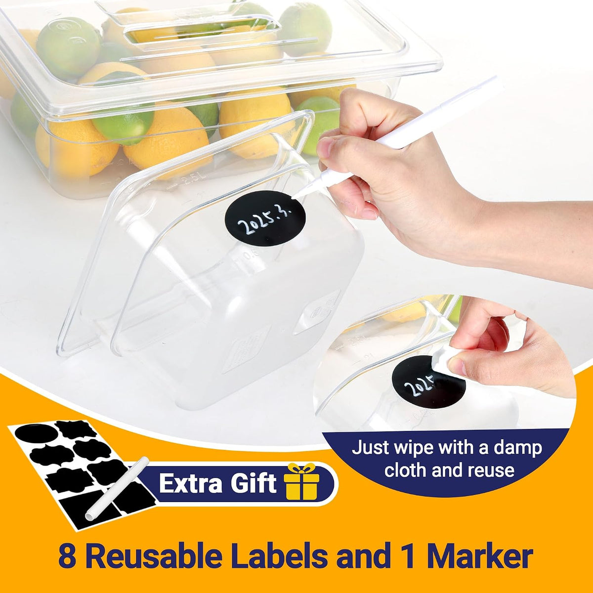 6 Pack 1/3 Size 6" Deep NSF Polycarbonate Food Pans with Lids