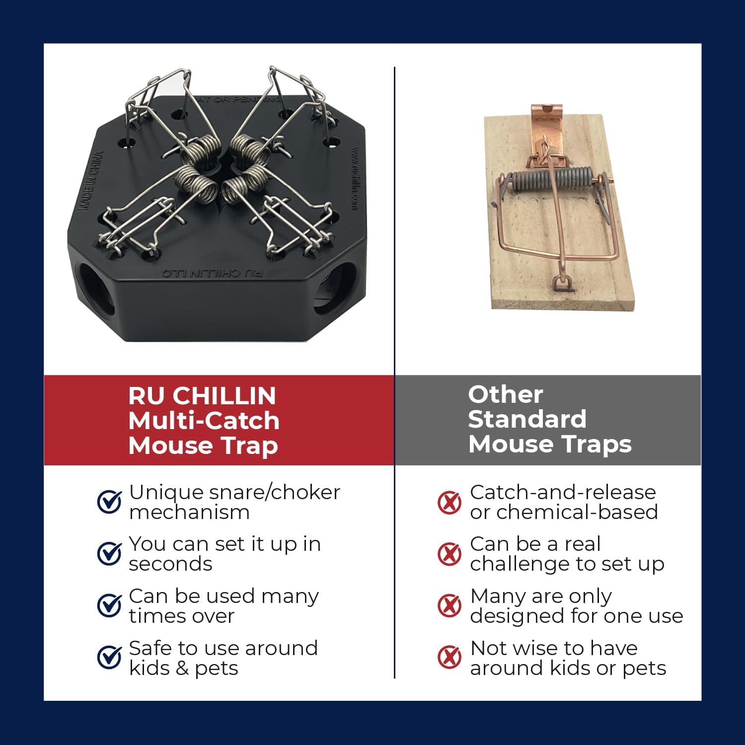 Reusable Multi-Catch Mouse Trap, Indoor/Outdoor - Black | 4-in-1 reusable snap design catches up to 4 mice without