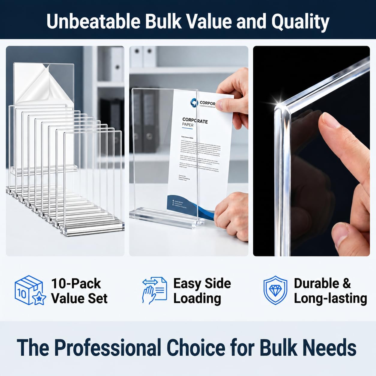 10 Pack Acrylic Sign Holder 8.5 x 11, Double Sided Clear Tabletop Display Stand with T-Shaped Base, Plastic Table