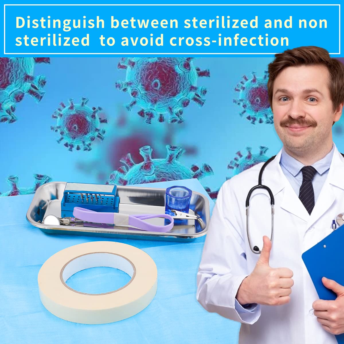 Dental 5 Rolls Autoclave Sterilization Indicator Tape,Dental Lab Sterilization Indicator Tape(1/2",60 Yards/Roll)