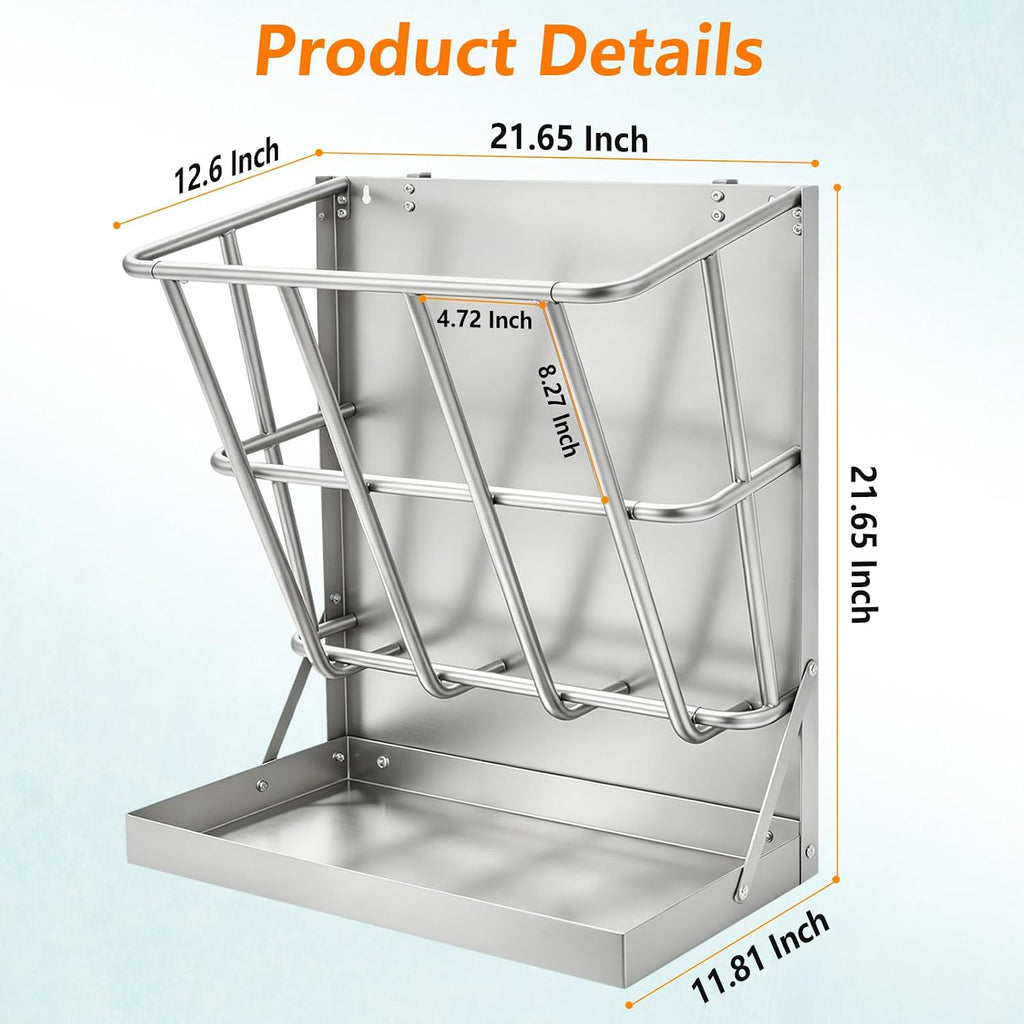 2 in 1 Wall Mount Hay and Grain Feeder, 25 Gallons Livestock Feeder | Galvanized Steel Wall Hay Rack, Hanging Hay