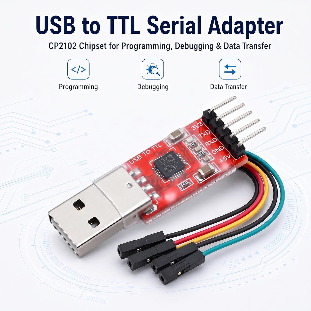 2PCS CP2102 Serial Adapter USB to TTL, 3.3V 5V Compatible Converter Module
