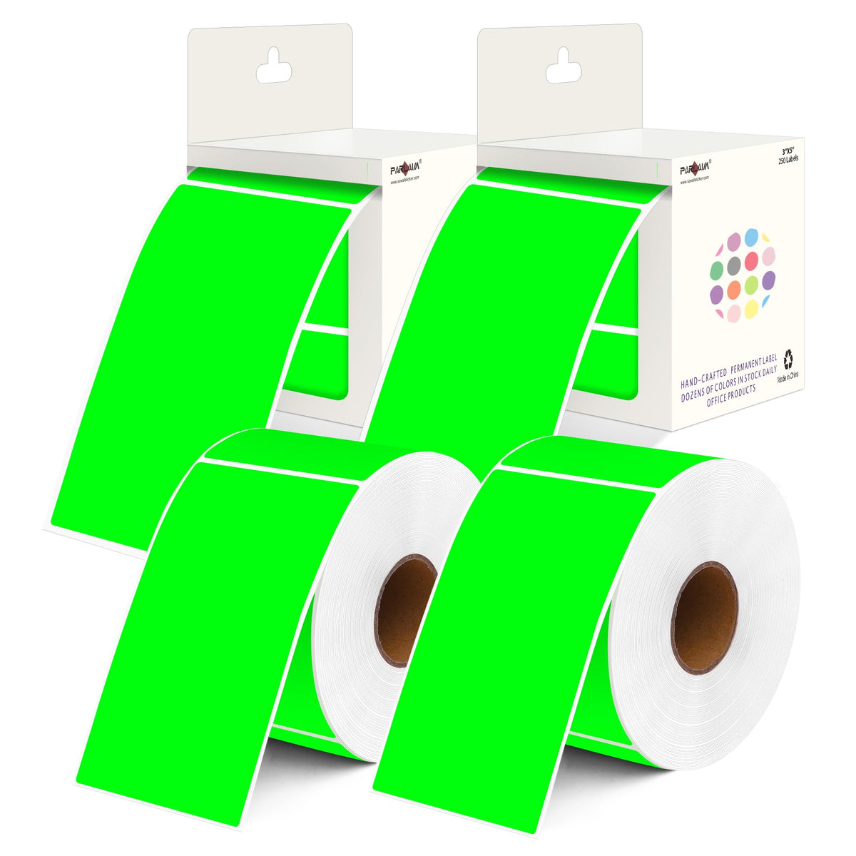3x5 inch Rectangle Color Code Stickers, 1000PCS Fluorescent Green Label